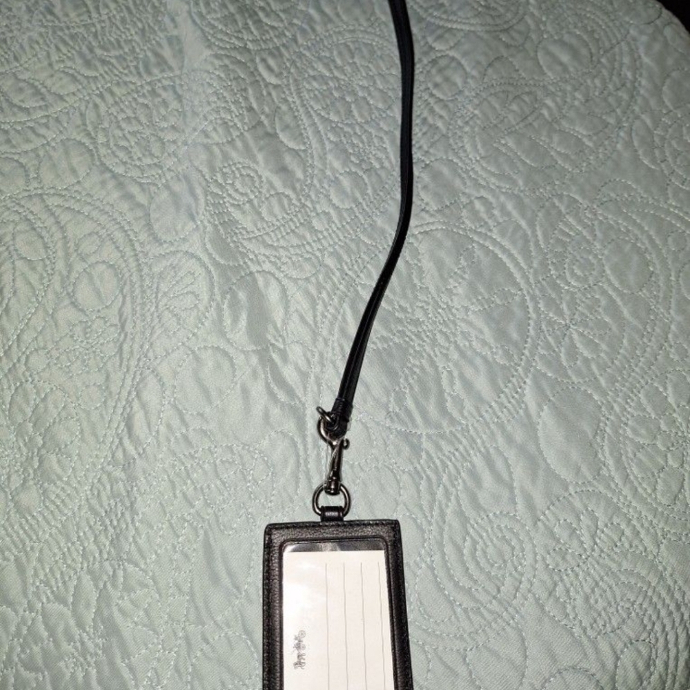 Coach Black ID Holder with Lanyard